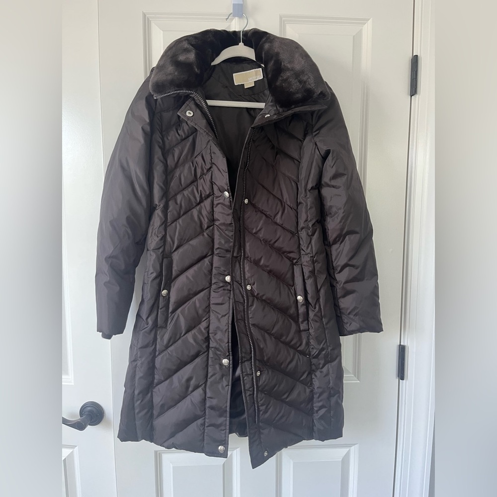 Michael Kors Brown Quilted Puffer Coat